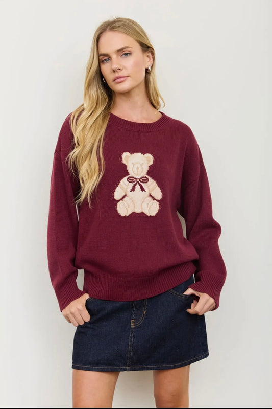 Teddy Jacquard Crew Neck Pullover Sweater