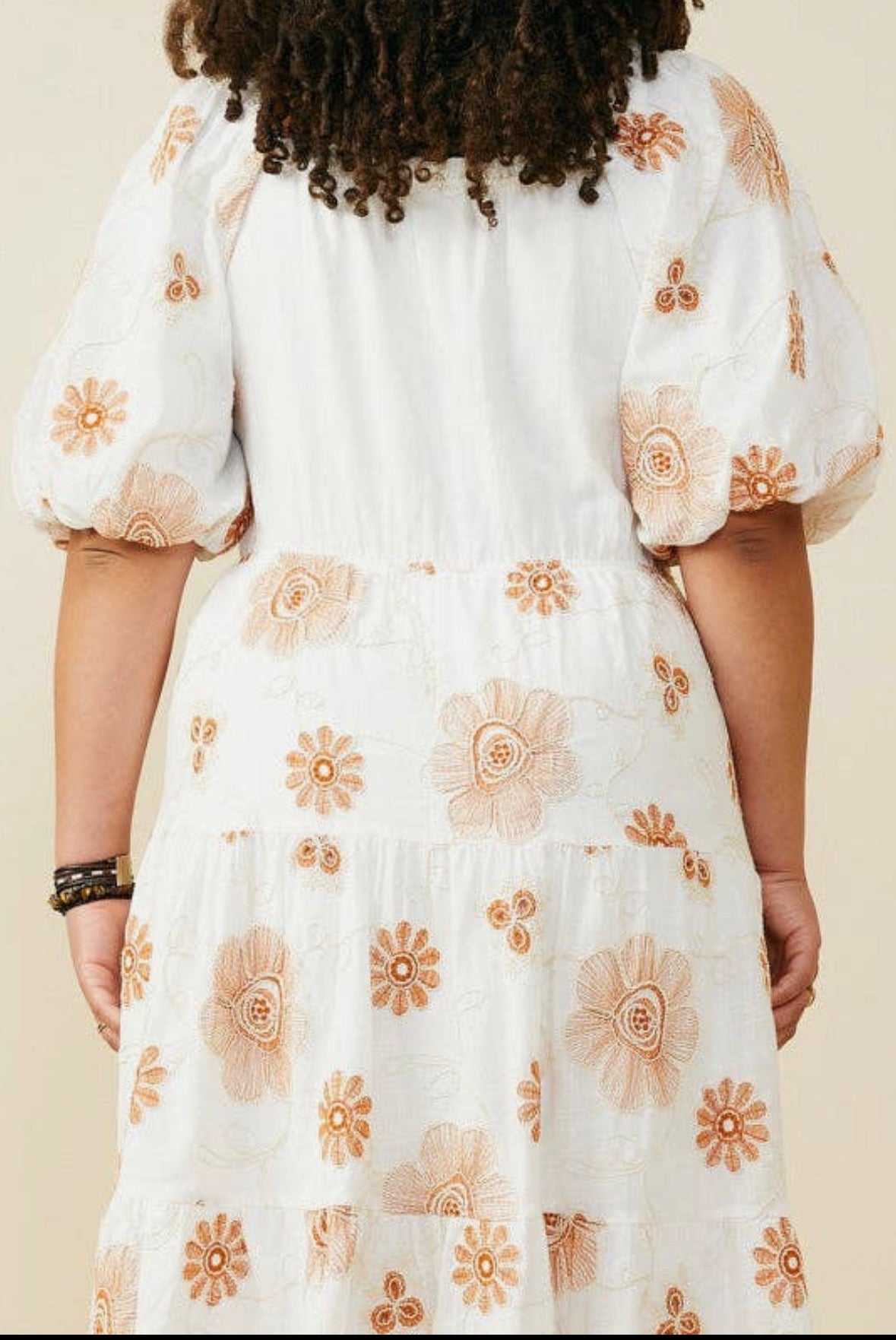 Embroidered Smocked Bodice Midi Dress