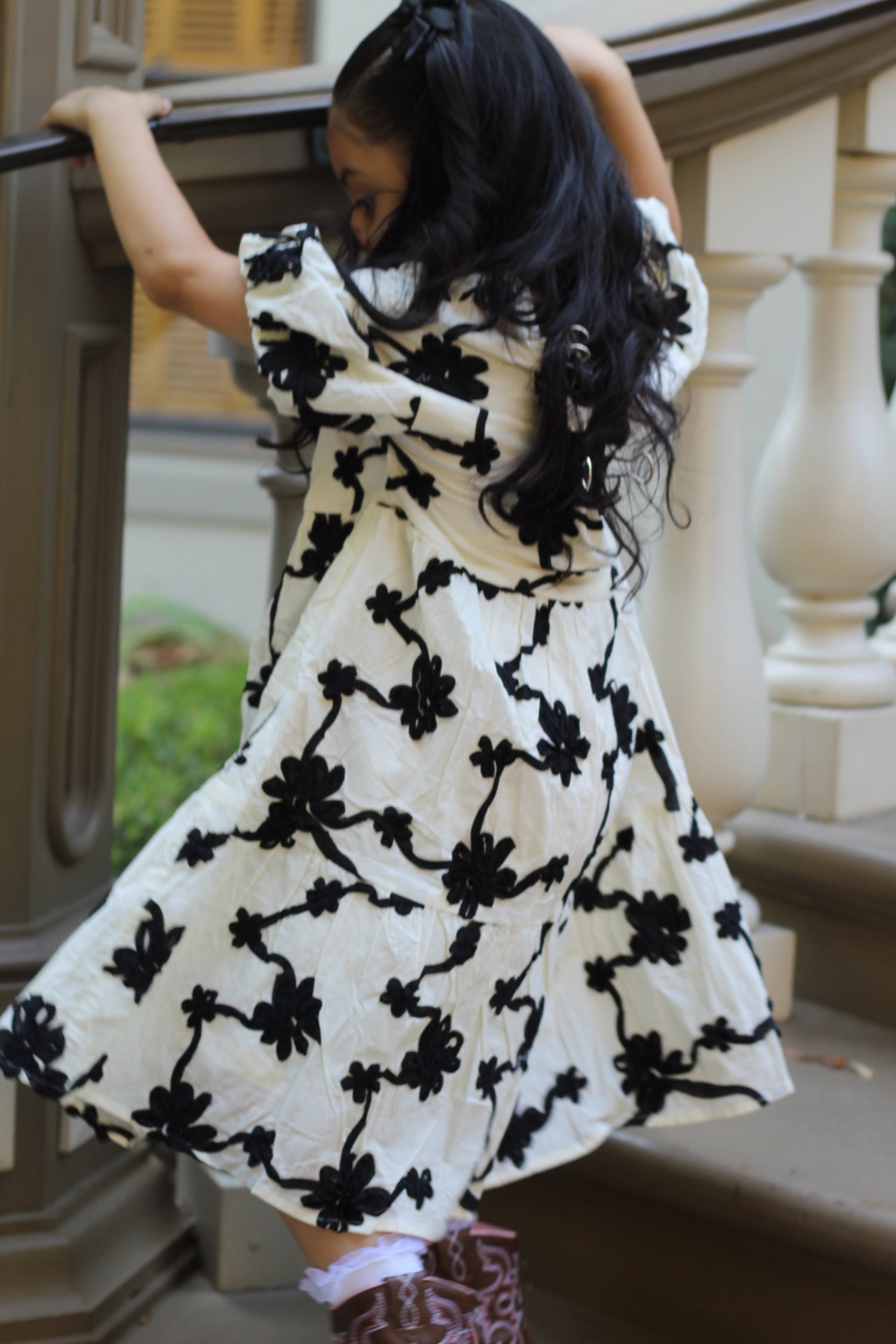 Floral Applique Ruffled Dress