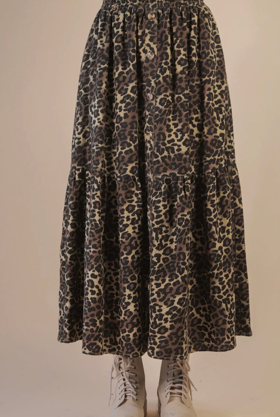 Plus Button Down Leopard Maxi Skirt