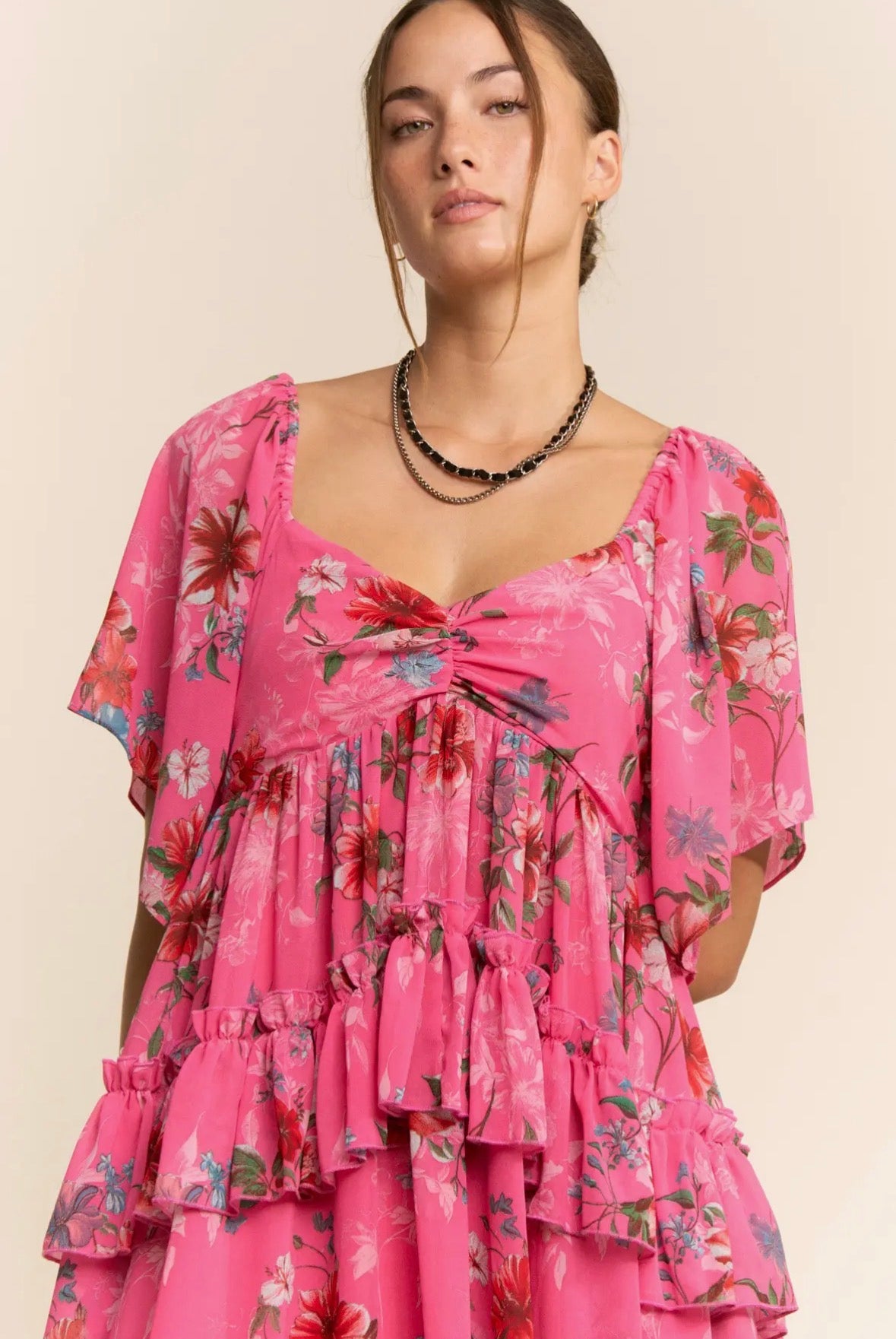 Plus Flower Printed Chiffon Maxi Dress