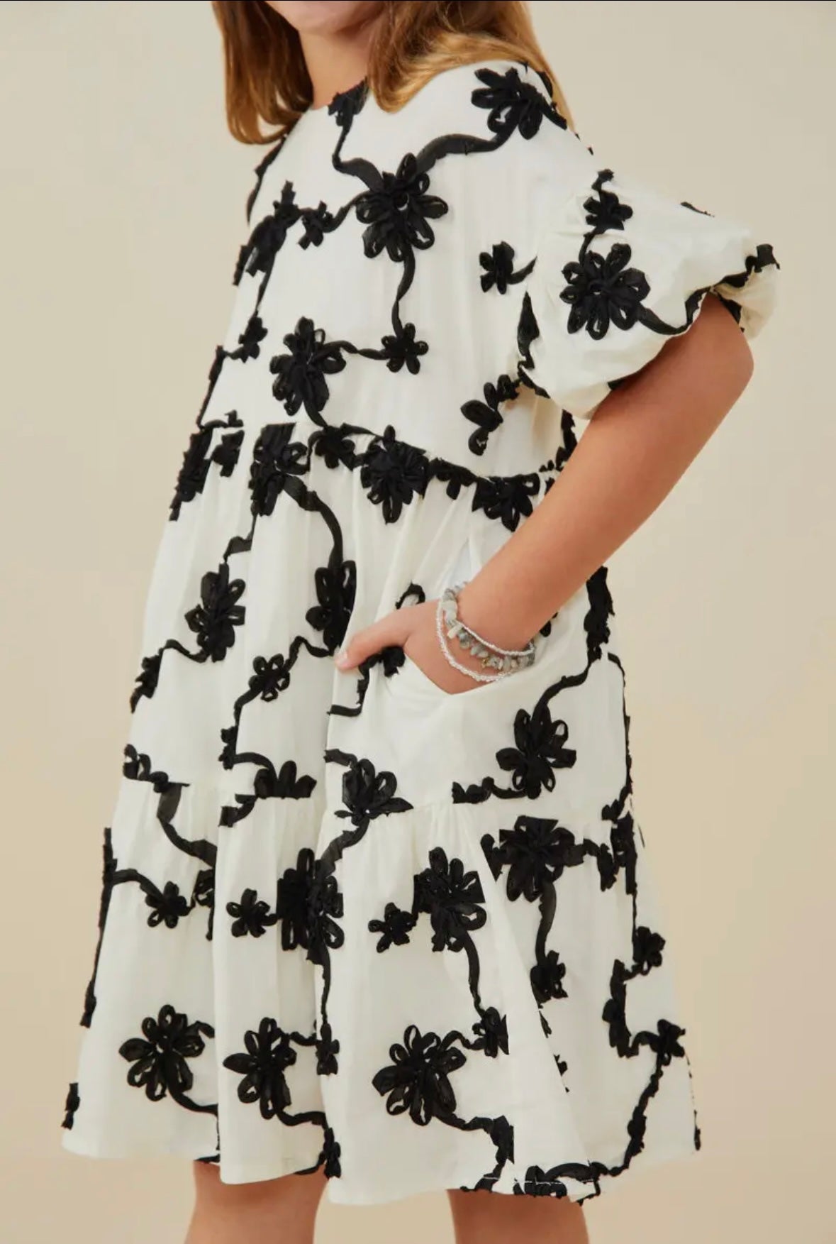 Floral Applique Ruffled Dress