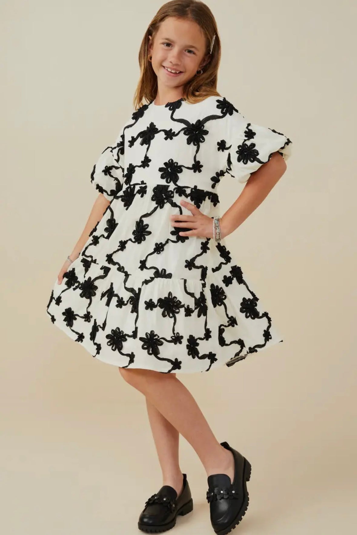 Floral Applique Ruffled Dress