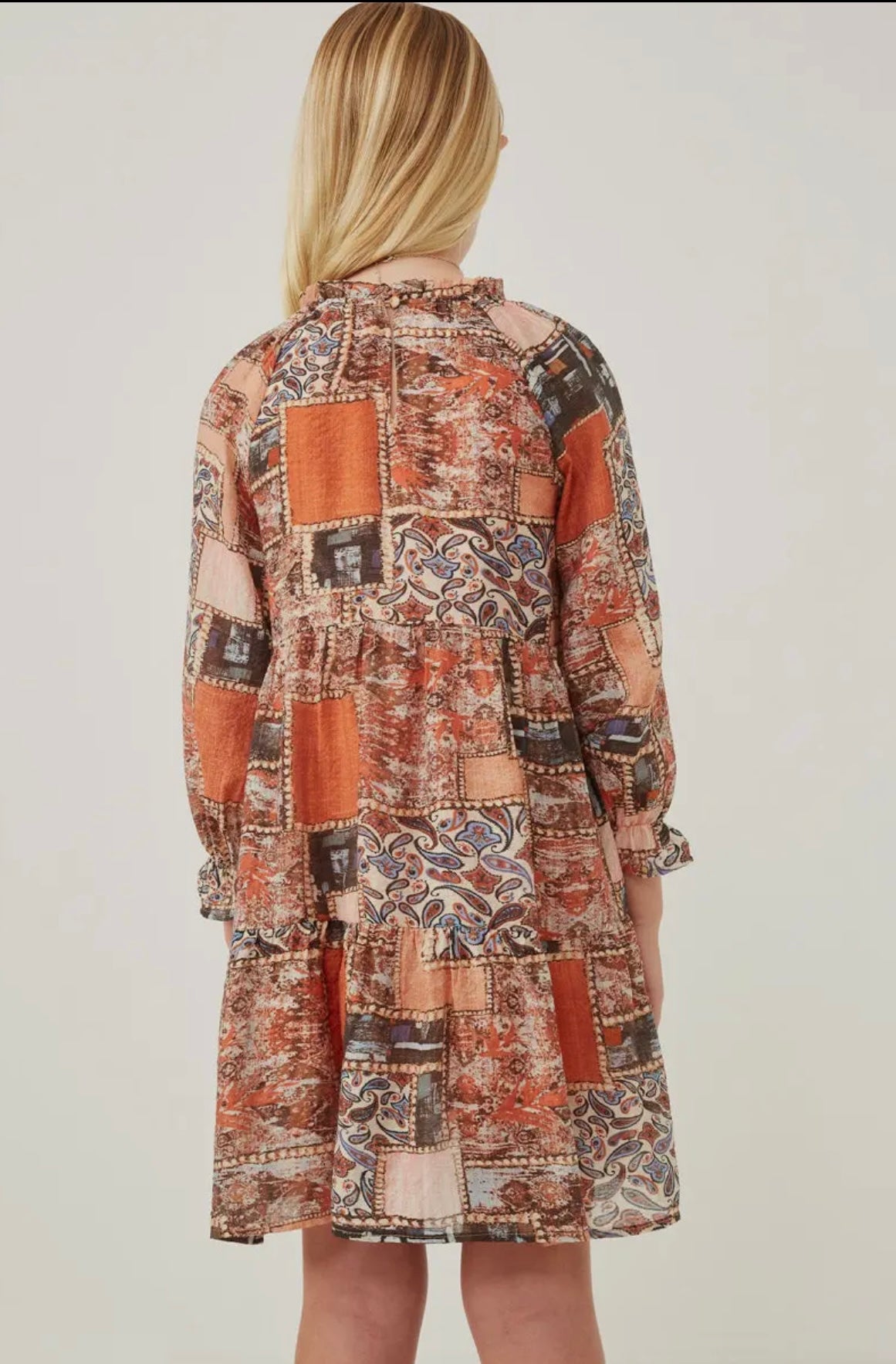 Paisley Patch Ruffled Chiffon Dress