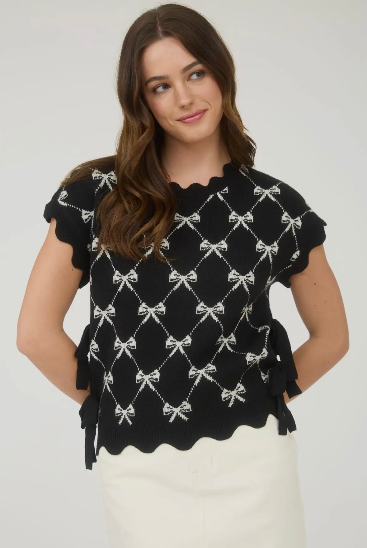 Bow Pattern Side Tie Sweater