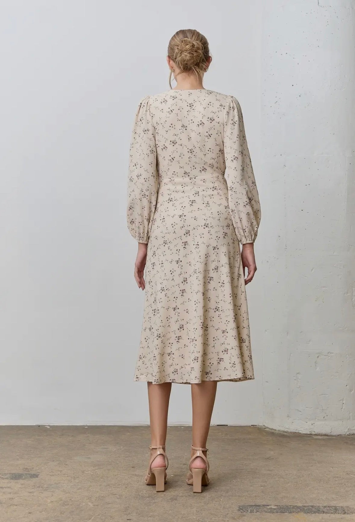 Lace Trim Floral Print Midi Dress