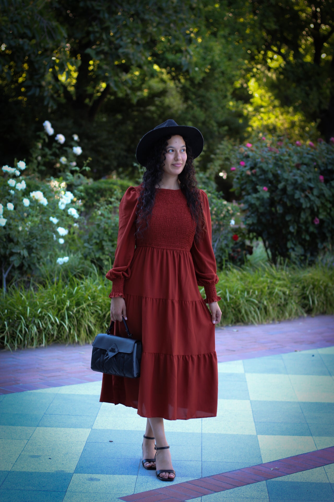 Autumn A Line Neck Ruffle Dress