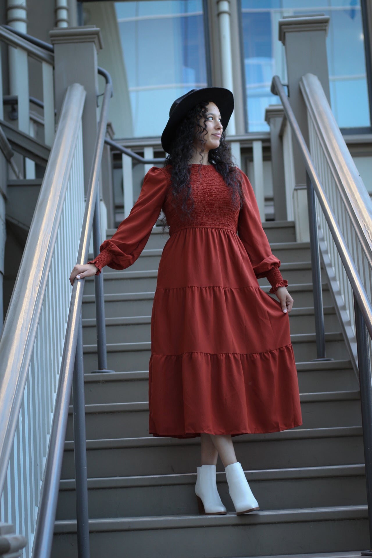 Autumn A Line Neck Ruffle Dress